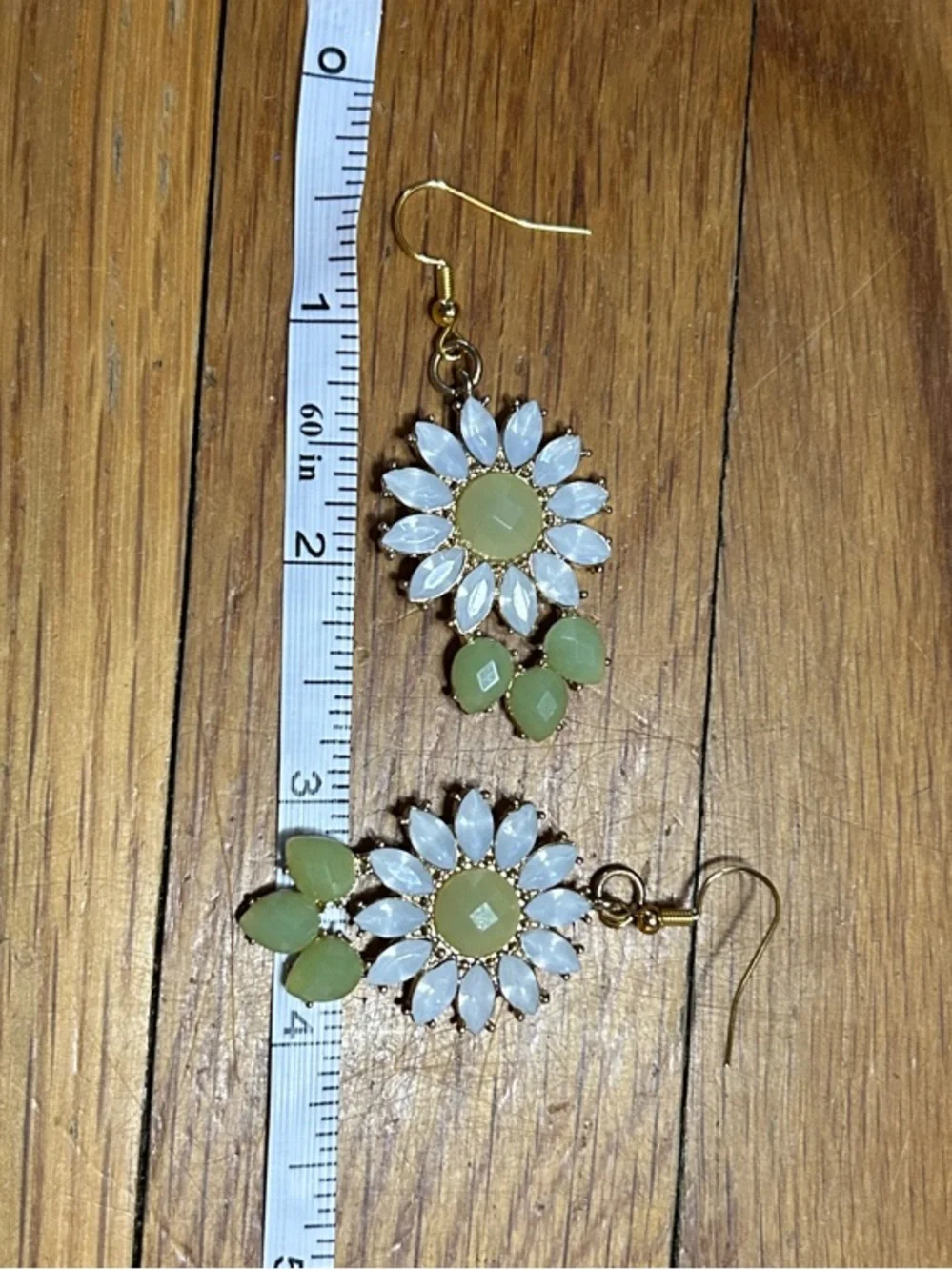 3/$25 Daisy Drop Earrings with White and Light Green Stones